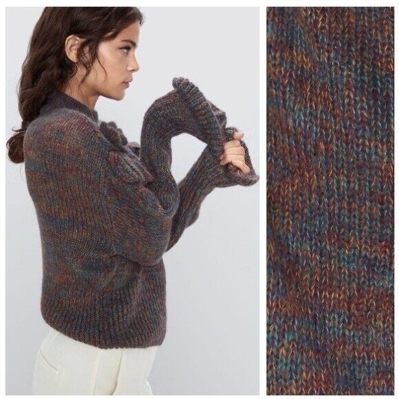 Zara Ruffled Mohair Blend 3D Flowers Knit Sweater NWT Vintage Style - Picture 12 of 12